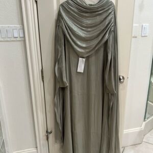 Elegant Sage Green Maxi Dress with Draped Cape